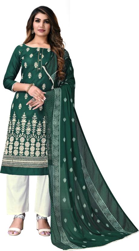 manvaa Unstitched Cotton Blend Salwar Suit Material Embroidered