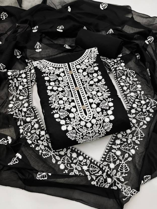 NEGRONISTAR Unstitched Cotton Silk Salwar Suit Material Embroidered