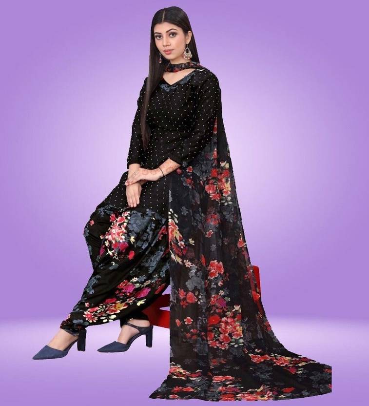 ADFAB TEX Unstitched Crepe Kurta & Patiyala Material Solid, Floral Print, Printed, Geometric Print