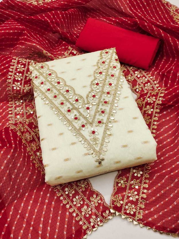 SWARNGANGA TEX Unstitched Chanderi Salwar Suit Material Embroidered