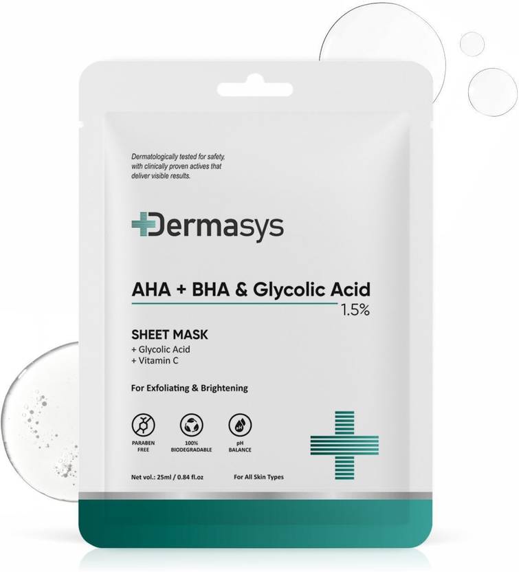 Dermasys 1.5% AHA + BHA & Glycolic Acid Sheet Mask For Exfoliating & Brightening