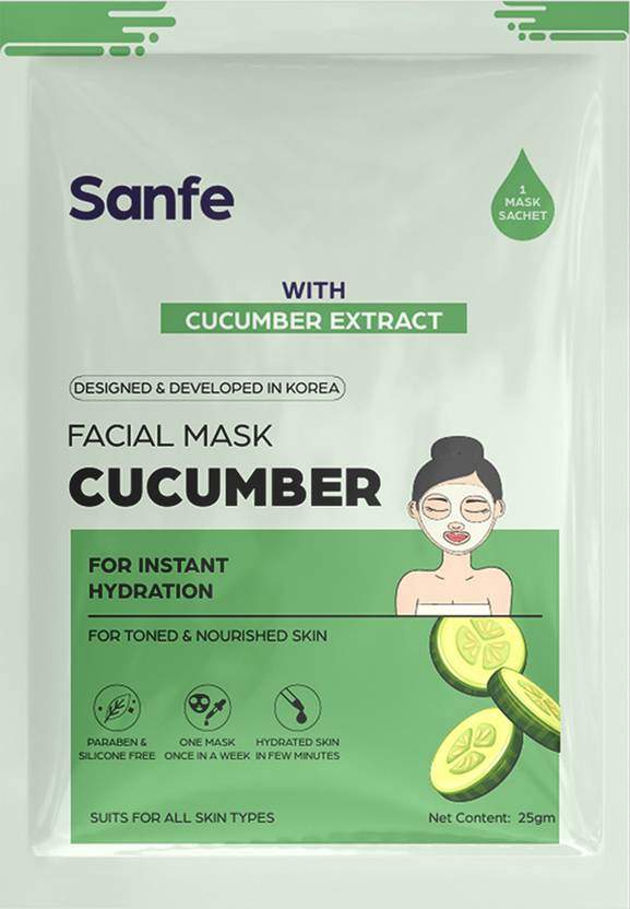 Sanfe Instant Hydration Cucumber Facial Mask 100% fruit extracts Korean Mask 1pc,