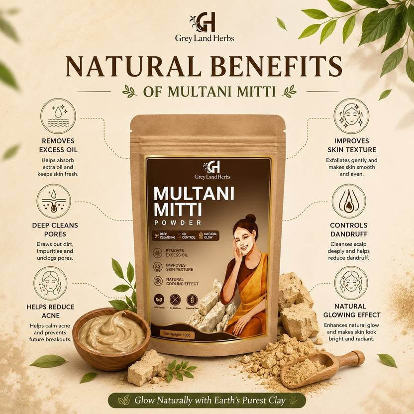 Greylandherbs Pure Multani Mitti Powder Face & skin glow|Face Skin Care