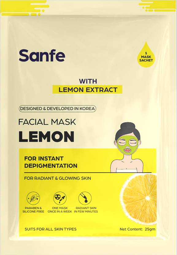 Sanfe Instant Depigmentation Lemon Facial Mask 100% fruit extracts, Korean Mask | 1pc