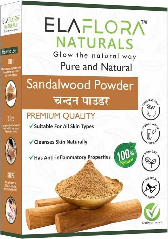 ELAFLORA Sandalwood Powder Pure Chandan for Face Pack & Glowing Skin Natural