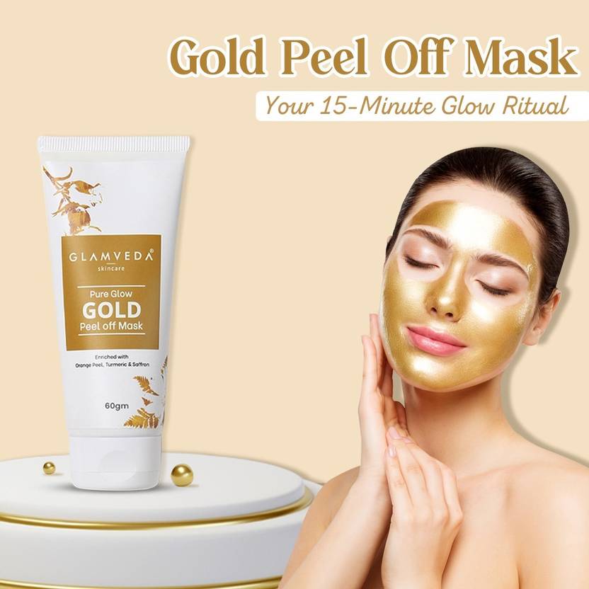 GLAMVEDA Pure Glow Gold Peel Off Face Mask|Face Pack For Brigetning & Moisturization