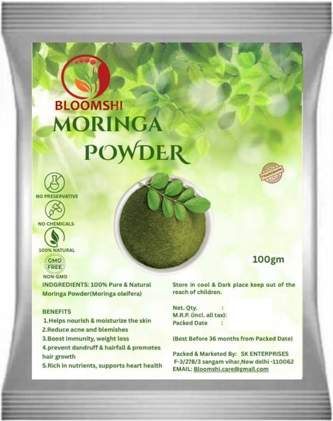 BLOOMSHI 100% Organic Moringa Powder Good for Skin & Hair, Immunity booster, Weight loss