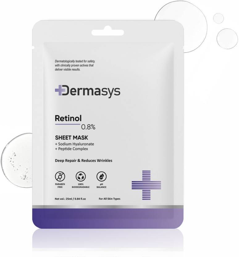 Dermasys 0.8% Retinol Sheet Mask for Anti-Aging, Hydration & Reduce Wrinkles