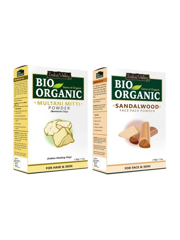 Indus Valley BIO Organic Multani Mitti & Sandalwood Face Pack Powder Combo Skin & Face Care