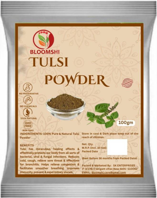 BLOOMSHI 100% Pure Tulsi Leaf Powder for Skin, Hair & immunity care