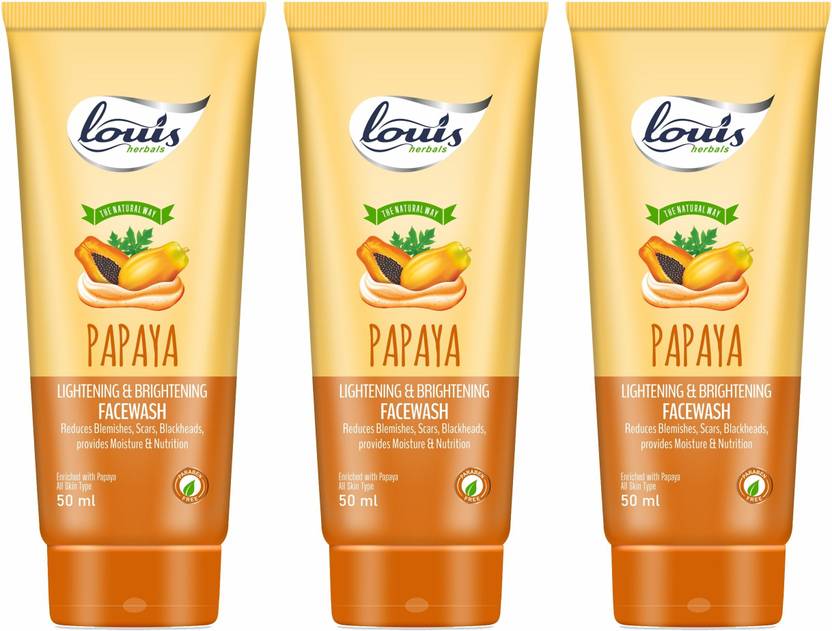 Louis herbals Papaya Lightening & Brightening  Pack of 3 x 50 ml Face Wash