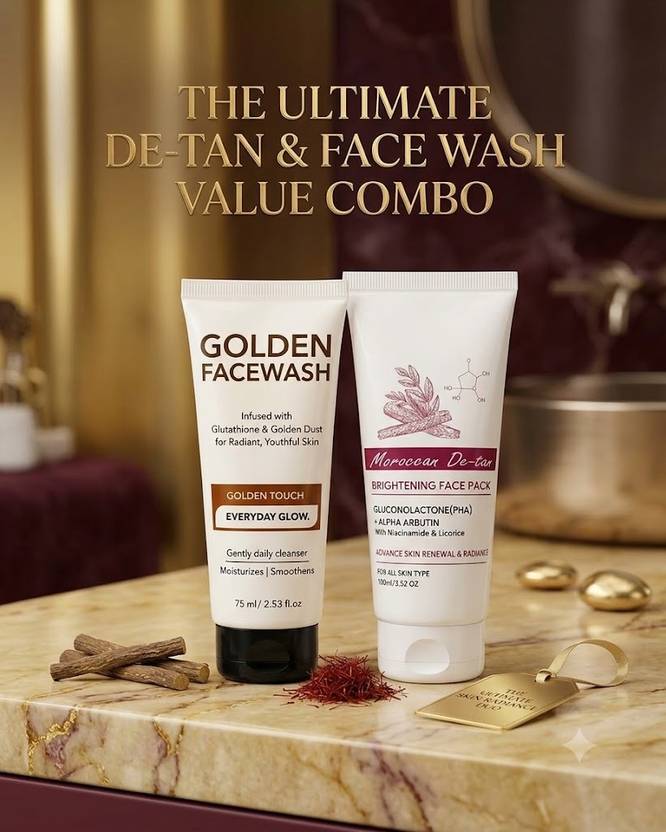 Veronni Golden Face Wash & De-Tan Brightening Face Pack Combo – 75ml + 100ml