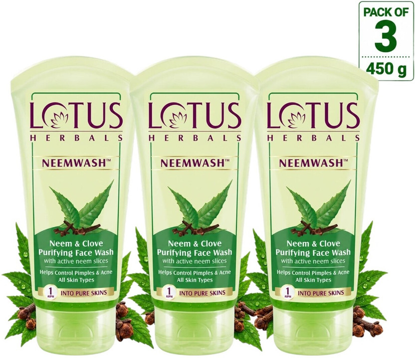 LOTUS HERBALS NEEMWASH Neem & Clove Ultra-Purifying  ( Pack of 3 ) ( 150g * 3 ) Face Wash