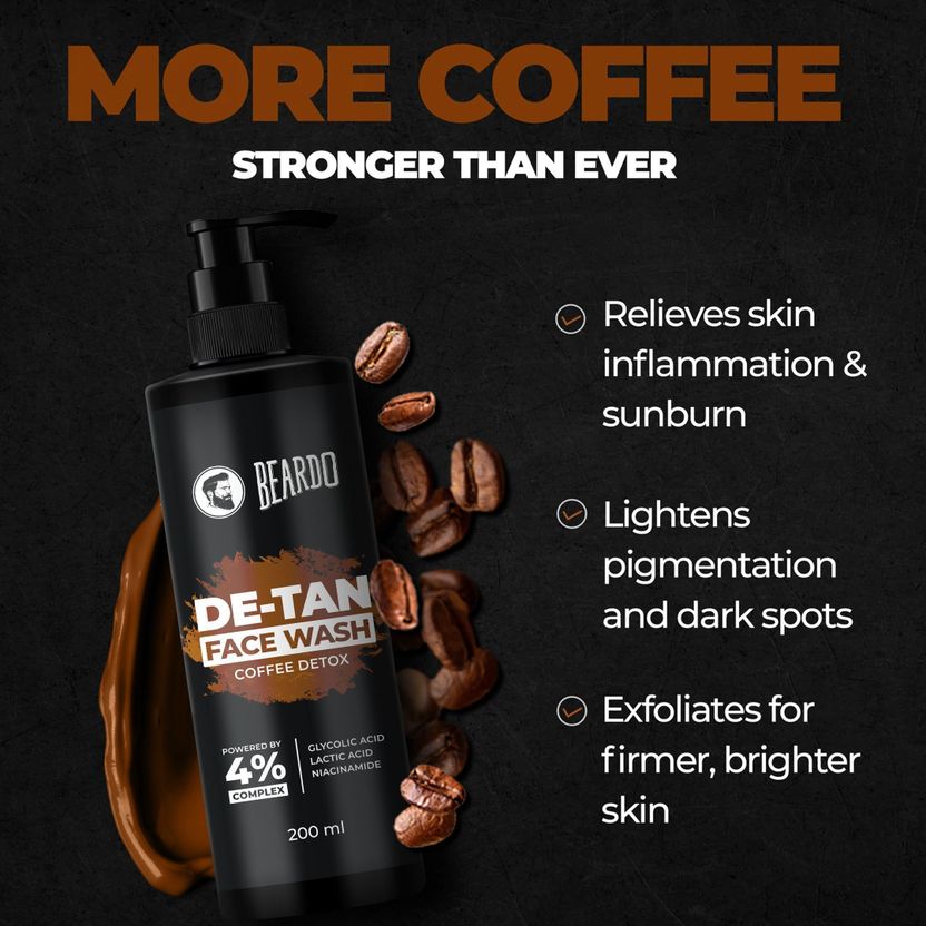 BEARDO De-Tan Glycolic & Lactic Acid, Niacinamide & Coffee 100ml - Image 3