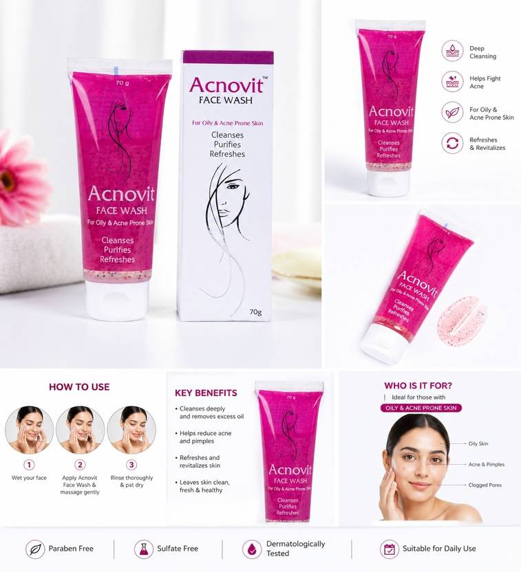 ACNOVIT Glycolic & 1% Salicylic Acid for Acne & Oil Control | Exfoliating Cleanser for Oily & Acne-Prone Skin Face Wash