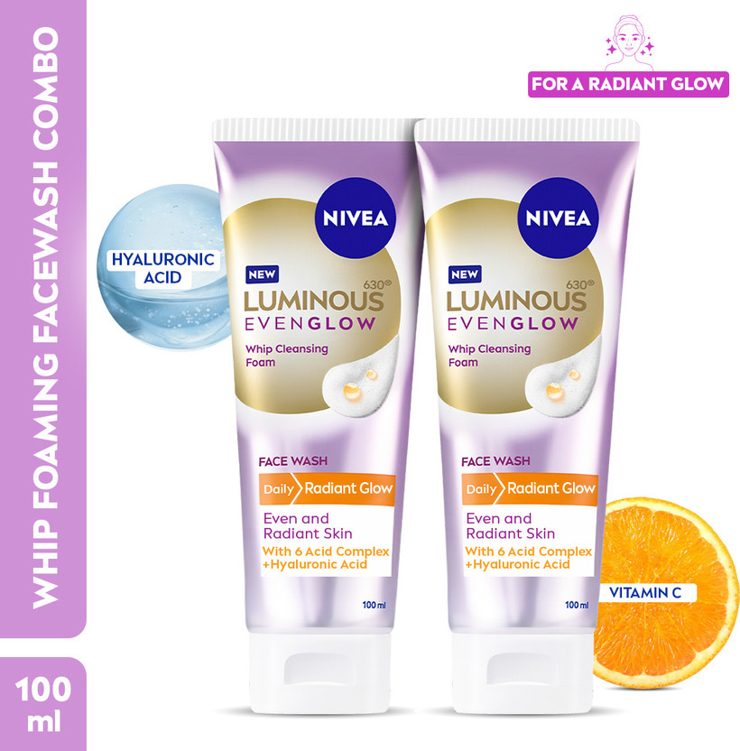 NIVEA Luminous Even Glow Whip Foam  100 ml Pack Of 2 Face Wash