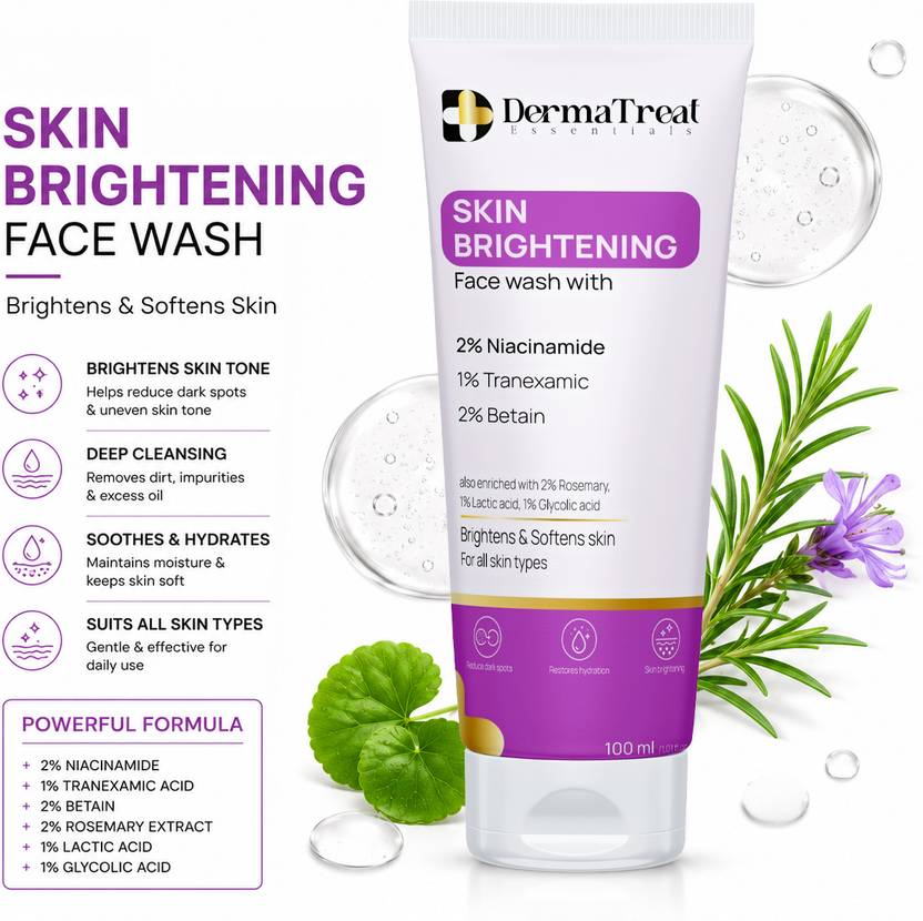 DermaTreat Essentials Skin Brightening  For Radiant, Even Tone Skin, Fades Pigmentation & Discoloration Face Wash