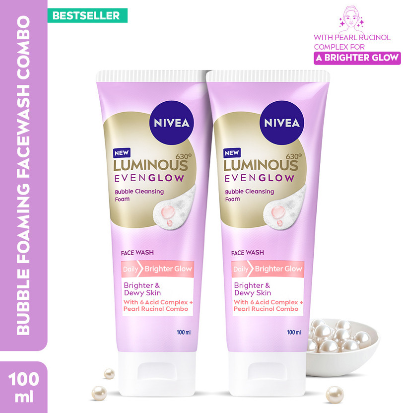 NIVEA Luminous Even Glow Bubble Foam  100 ml Pack Of 2 Face Wash