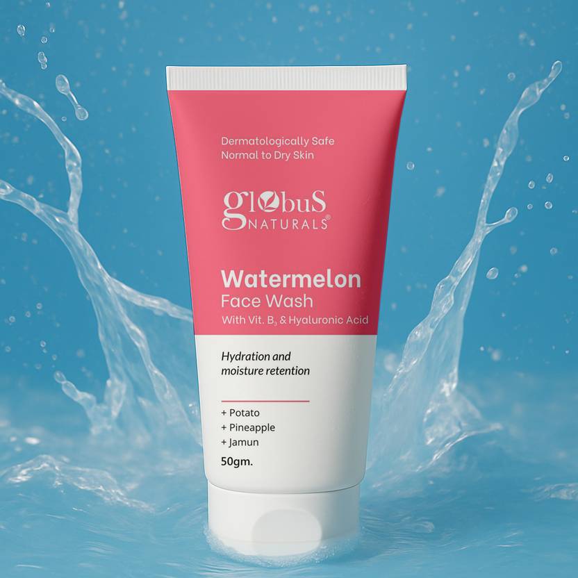 Globus Naturals Watermelon  with Vitamin B3 & Hyaluronic Acid, For Hydration and Moisture retention, Suitable for Normal & Dry Skin Face Wash