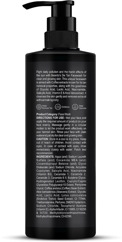 BEARDO De-Tan Glycolic & Lactic Acid, Niacinamide & Coffee 100ml - Image 9
