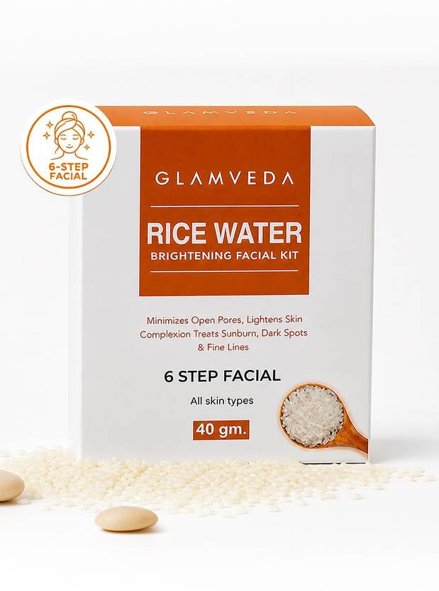 GLAMVEDA Rice Water Brightening Facial Kit For Nourishes Skin - 6 Steps Facial Kit