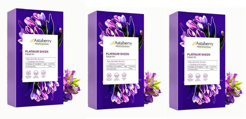 ASTABERRY Platnum Sheen Facial Kit with Hydrolyzed Collagen & Bakuchiol 6 Step 36 Gr
