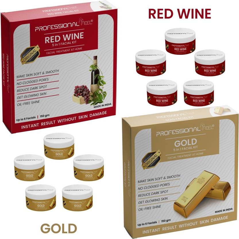 PROFESSIONAL FEEL GOLD & RED WINE FACIAL KIT COMBO PACK Price in India, Buy PROFESSIONAL FEEL