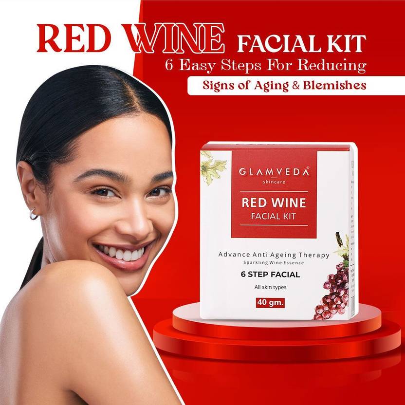 GLAMVEDA Red Wine Advance Anti Ageing Facial Kit | 6 Step Facial | All Skin Type