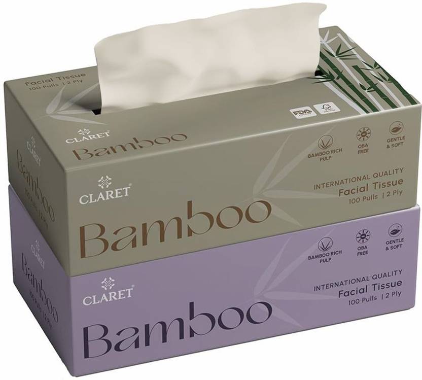 CLARET Soft 2-Ply Bamboo Facial Paper|100 Pulls Each
