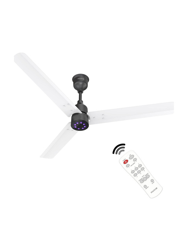 Polycab Wizzy Plus 2.0 LED100% CopperHigher Air DeliveryLED Indicator with 3 Year Warranty BLDC Motor with Remote 1200 mm Ceiling Fan (5 Star | MATT WHITE BLACK | Pack of 1)