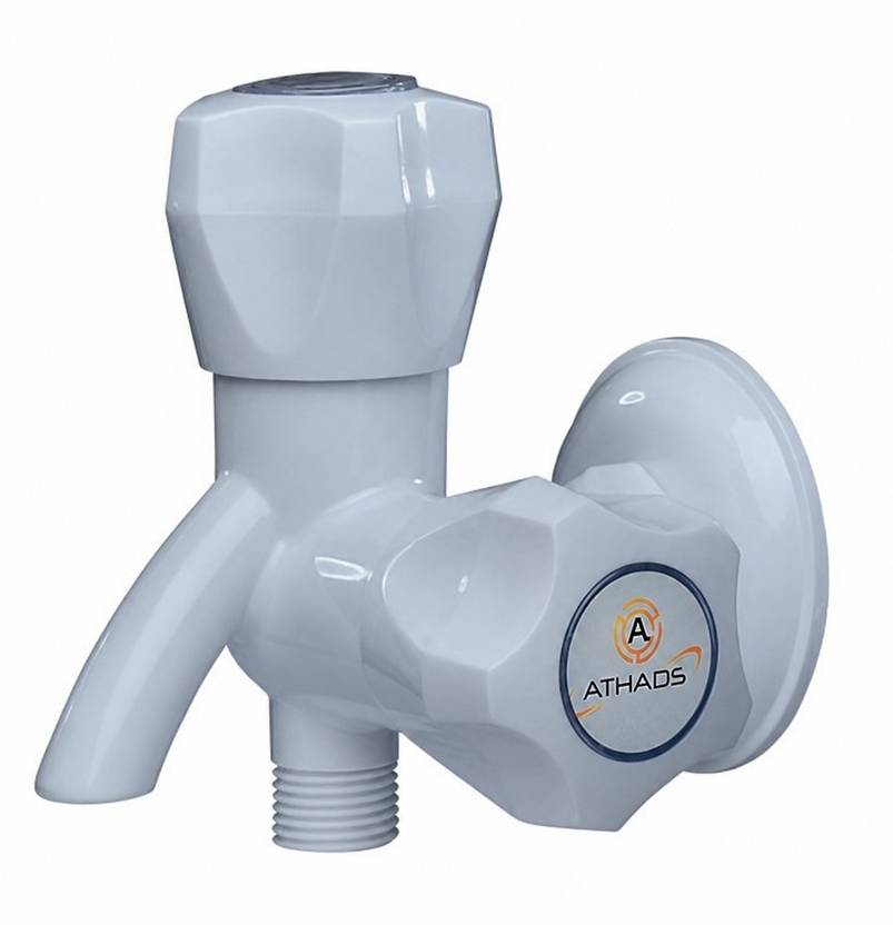 ATHADS PVC 2 Way Bib Cock Water Tap with Flange for Bathroom & Kitchen Angle Cock, Dual-Flow  Faucet