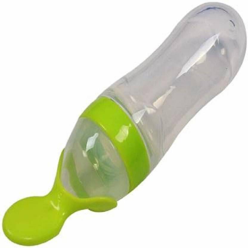 moms angel Baby Food Grade Silicone Squeeze Food Feeder with Spoon  - Silicon