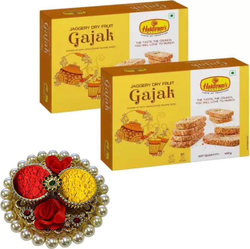 Haldiram's Gajak Jaggery Dry Fruit Pack of 2 With Haldi Kumkum Plate