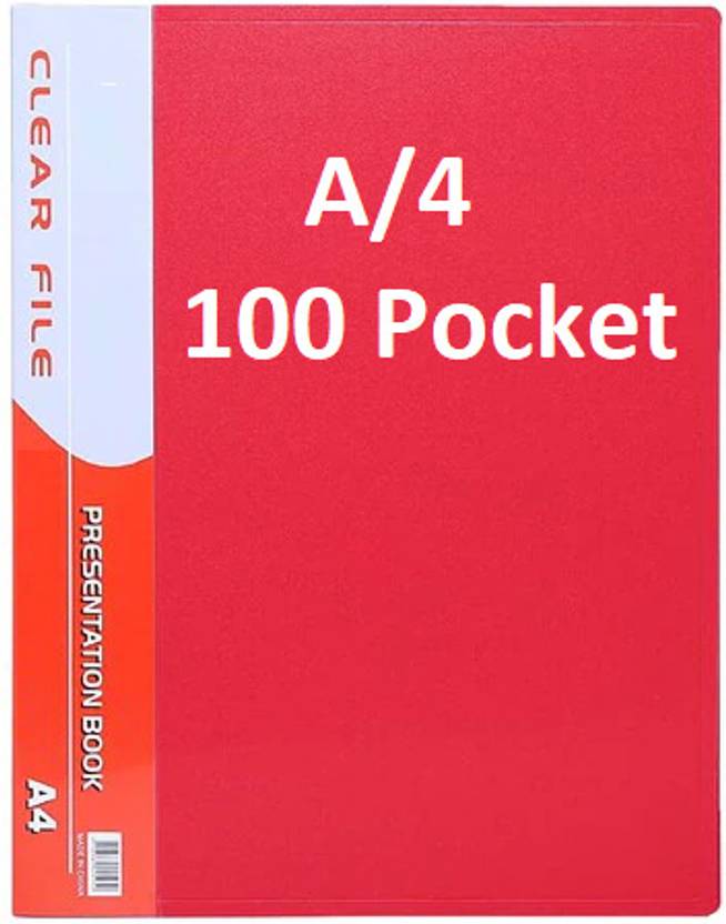 canoff PLASTIC 100 Pocket Display File / Leaf Fil (A4 Size, RED)Clear Book File Display File