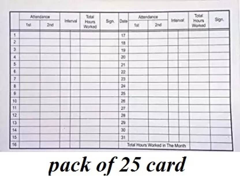 Teeshubh Paper Attendance Card for Daily Payroll Wages Workmans