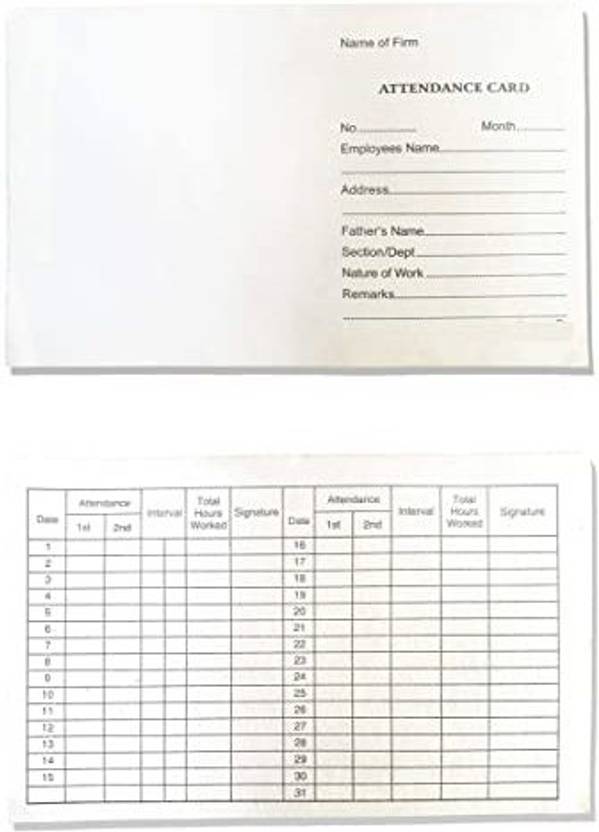 Teeshubh paper STAFF ATTENDANCE CARD