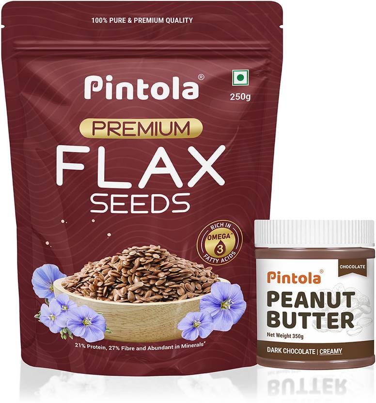 Pintola Dark Chocolate Peanut Butter (Creamy) 350g & Premium Flax Seeds