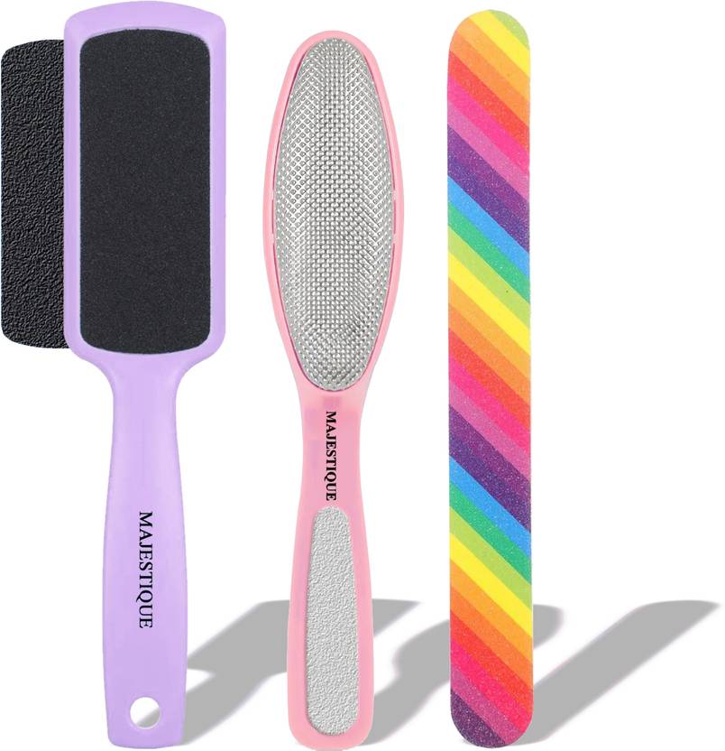 MAJESTIQUE 2in1 Plate Foot Scrubber & Emery Board Nail Filer -Multicolor- Pack of 3