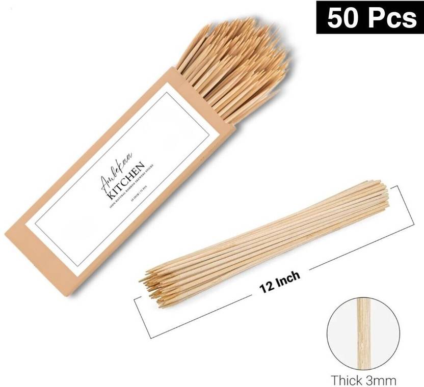 Ambekaa Bamboo Sticks Long,Wooden Stick,Kabab Stick,Paneer Tikka Stick Disposable Bamboo Serving Fork Set