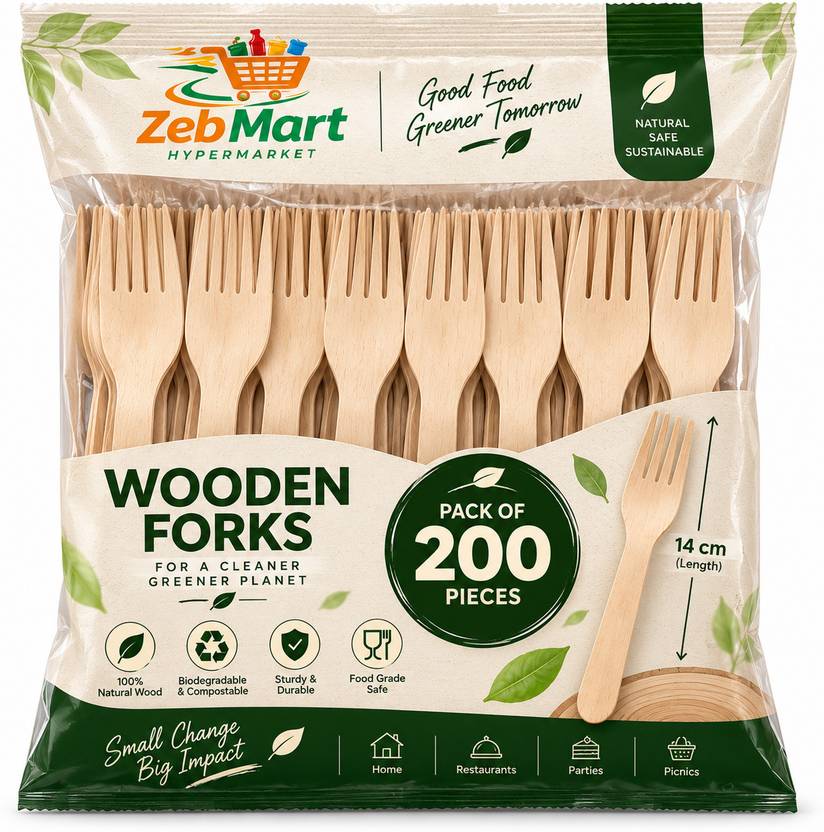 Zebmart 14cm Wooden Fork Disposable Wooden Dinner Fork, Fruit Fork Set