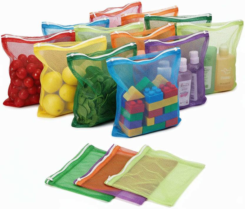 Fusion World Pack of 12 Reusable Vegetable Storage Mesh Bags Polyester Fruit & Vegetable Basket