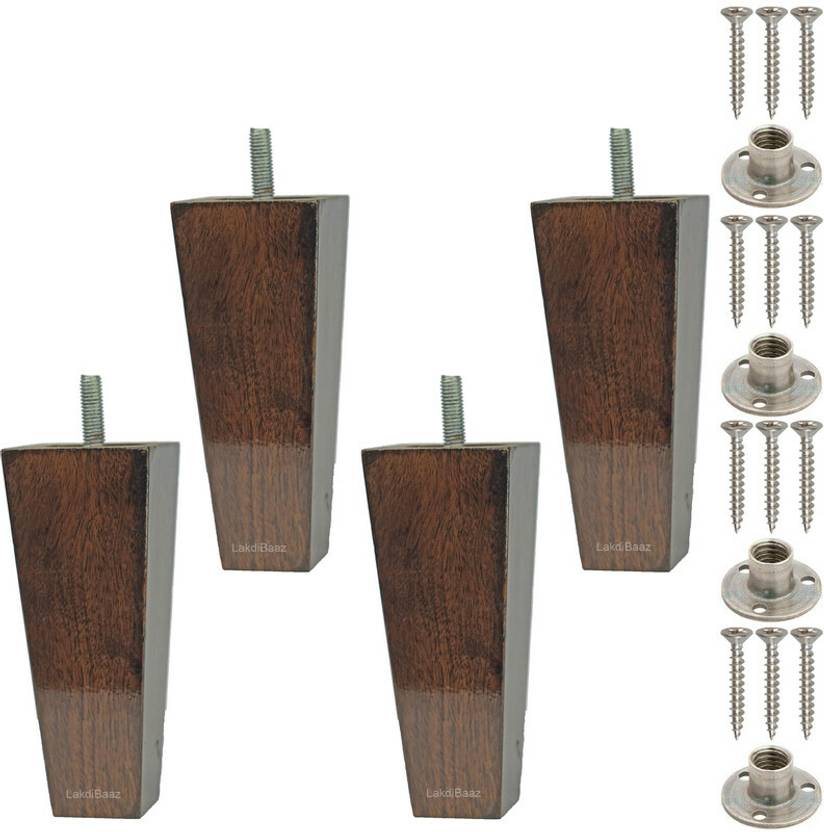 LAKDIBAAZ Wooden Square Leg for Sofa and Furniture 5 Inch (Walnut