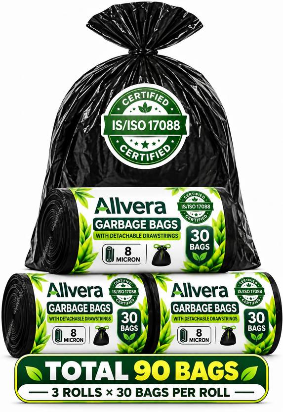 Allvera Biodegradable on Roll 19x21 Black - 30 pcs x 3 Medium 15 L Garbage Bag  Pack Of 90