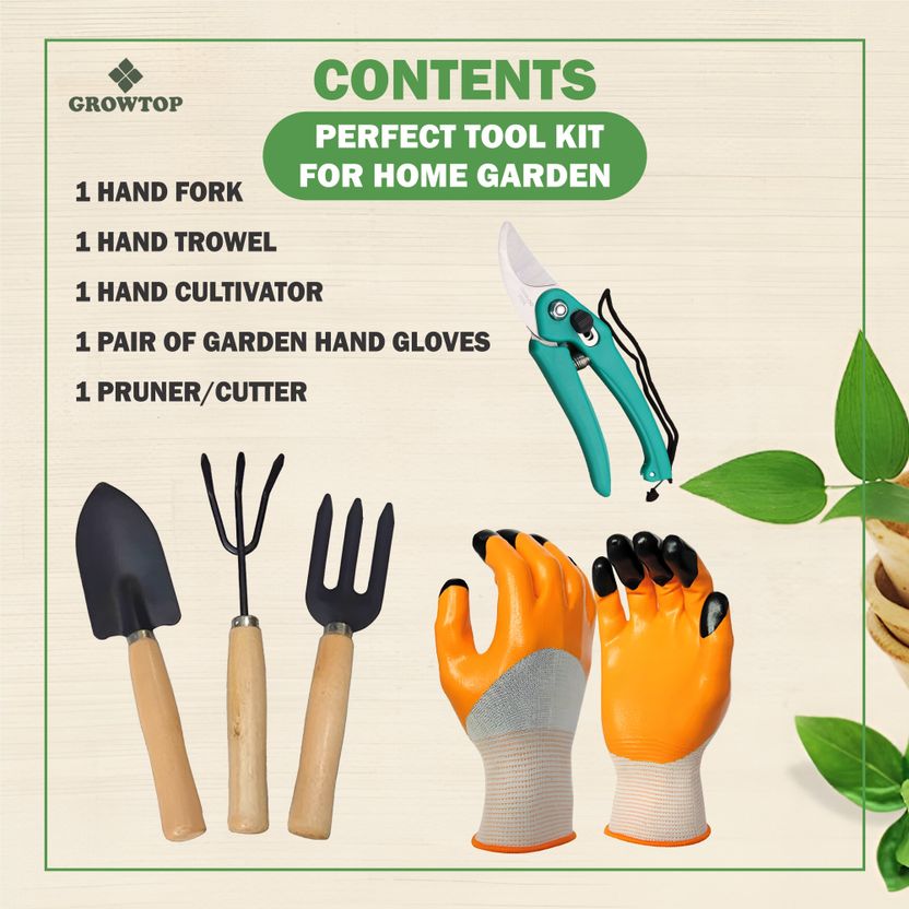 GROWTOP 3-Piece Wooden Handle Cultivator with Gloves - Image 3