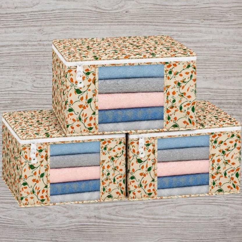 STORAZE Premium Organizer Series Space-Saving Foldable Clothes Storage Box with Zip Closure CLOTH COVER PACK OF 3