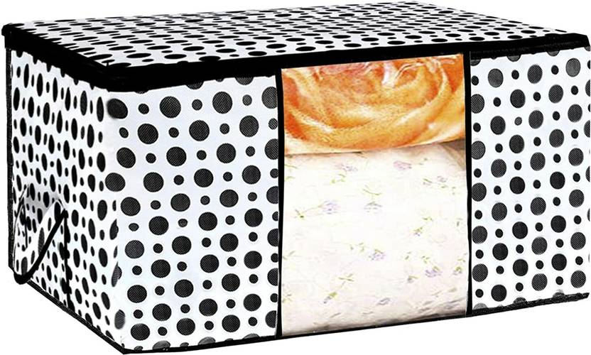 wini krafts 01 Polka Dots Design Non Woven 1 Pieces Underbed Storage Bag , Cloth Organiser, Blanket Cover with Transparent Window (Black & White)