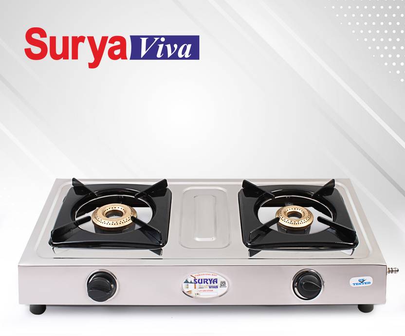 SURYAVIVA NEO 2B SS Stainless Steel 2 Cast Iron Burner steel Gas Stove(Manual,silver) Stainless