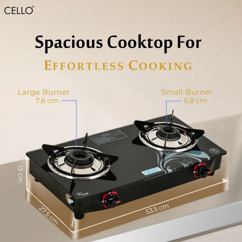 CELLO सेलो Crowne 2 Burner Black Gas Cooktop,Toughened Glass, ISI...more - Image 8