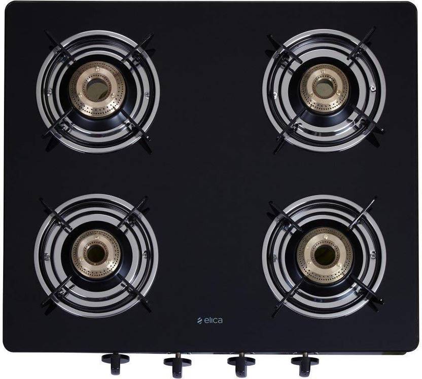 Elica Elica Vetro Glass Top 4 Burner Gas Stove (594 Ct Vetro Black