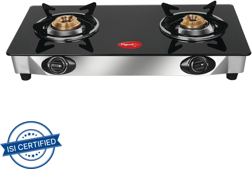 Pigeon Stainless Steel 2-Burner Gas Stove (Black Glass Top)